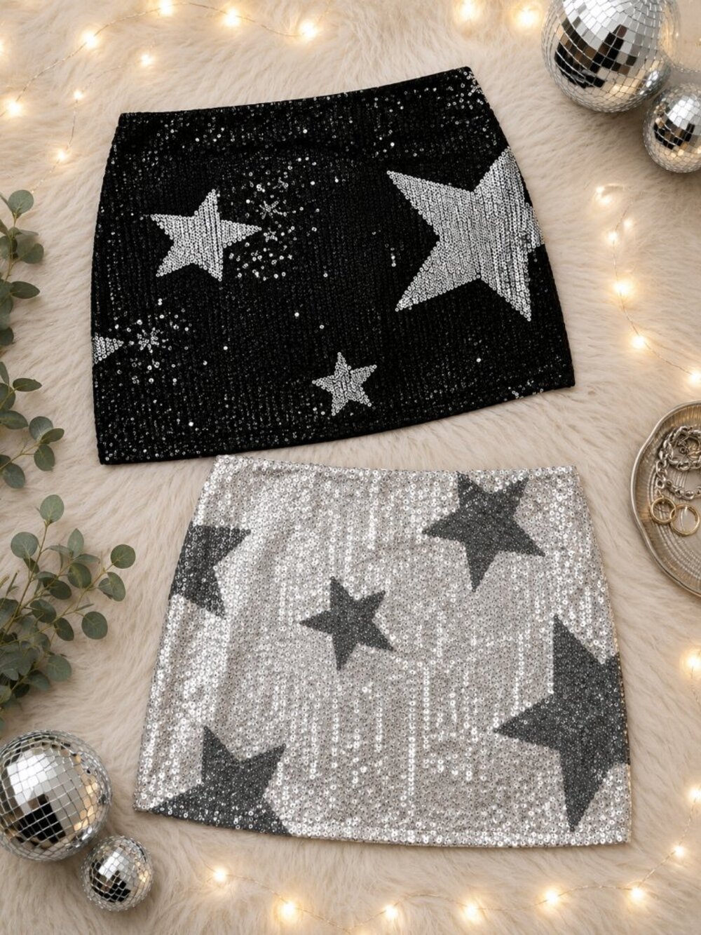 Sequin Star Mini Skirt Bundle Black & Silver Y2K Rave Festival Size M